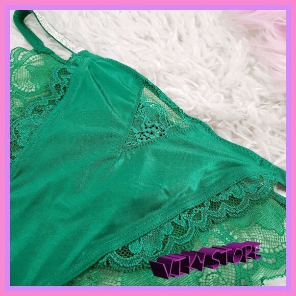 NWT {Victoria's Secret} Green Satin Lace Cheeky: Crystal Glamour in Medium! NWT - Picture 6 of 6